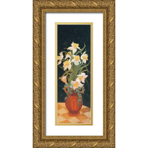 Daffodils at Dark Gold Ornate Wood Framed Art Print with Double Matting by Platt, Leila