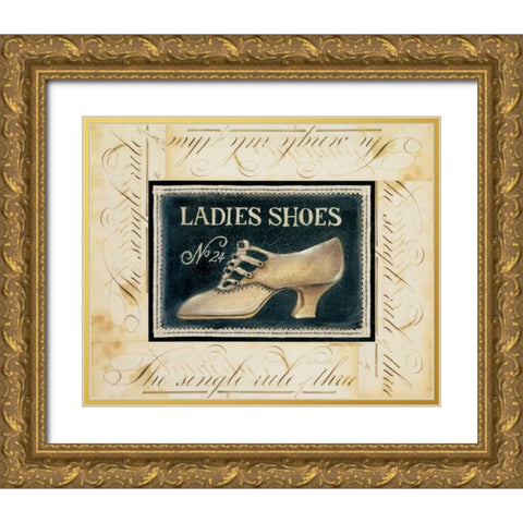Ladies Shoes No. 24 Gold Ornate Wood Framed Art Print with Double Matting by Poloson, Kimberly
