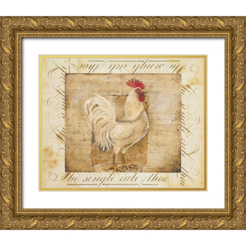 Rustic Farmhouse Rooster I Gold Ornate Wood Framed Art Print with Double Matting by Poloson, Kimberly