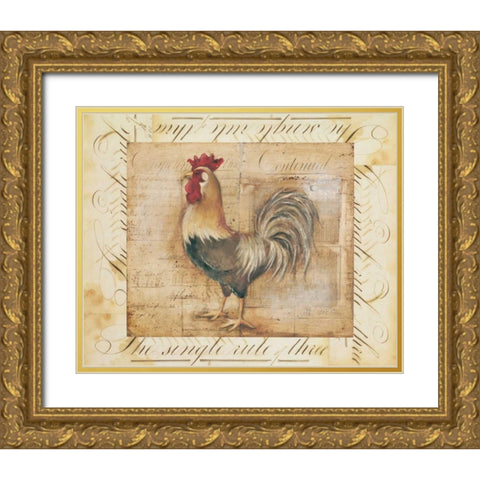 Rustic Farmhouse Rooster II Gold Ornate Wood Framed Art Print with Double Matting by Poloson, Kimberly