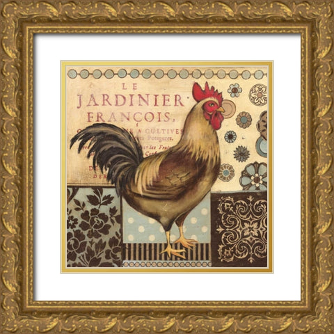 Aqua Rooster I Gold Ornate Wood Framed Art Print with Double Matting by Poloson, Kimberly