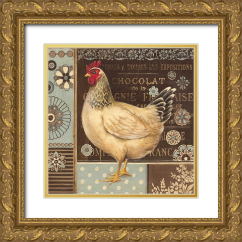 Aqua Rooster II Gold Ornate Wood Framed Art Print with Double Matting by Poloson, Kimberly