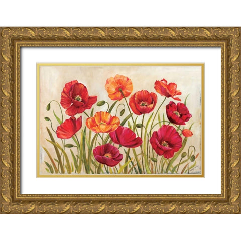 Poppies Gold Ornate Wood Framed Art Print with Double Matting by Poloson, Kimberly