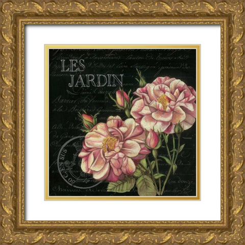 Les Jardin Roses Sq. Gold Ornate Wood Framed Art Print with Double Matting by Poloson, Kimberly