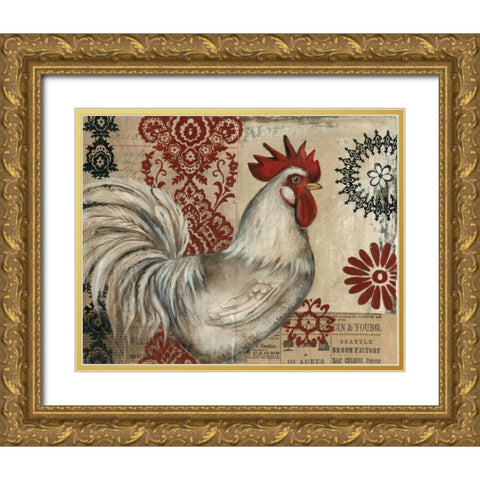 Classic Rooster I Gold Ornate Wood Framed Art Print with Double Matting by Poloson, Kimberly