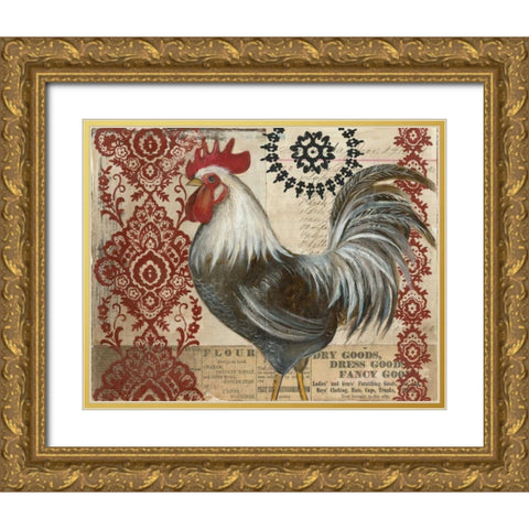 Classic Rooster II Gold Ornate Wood Framed Art Print with Double Matting by Poloson, Kimberly
