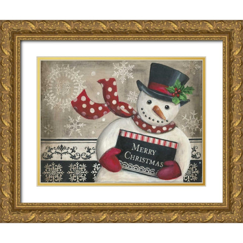 Christmas Snowman Gold Ornate Wood Framed Art Print with Double Matting by Poloson, Kimberly