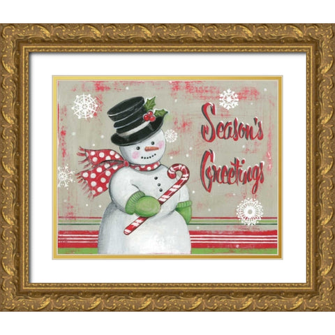 Christmas Snowman II Gold Ornate Wood Framed Art Print with Double Matting by Poloson, Kimberly