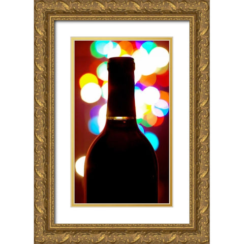 Wine Bottle Bokeh Gold Ornate Wood Framed Art Print with Double Matting by Burkhart, Monika