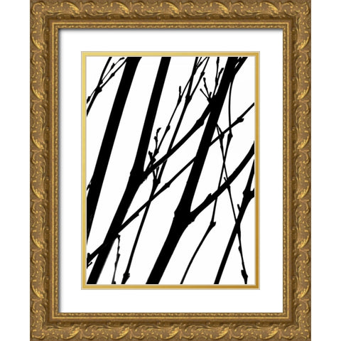 Branch Silhouette II Gold Ornate Wood Framed Art Print with Double Matting by Burkhart, Monika