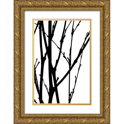 Branch Silhouette III Gold Ornate Wood Framed Art Print with Double Matting by Burkhart, Monika