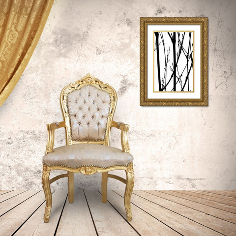 Branch Silhouette IV Gold Ornate Wood Framed Art Print with Double Matting by Burkhart, Monika