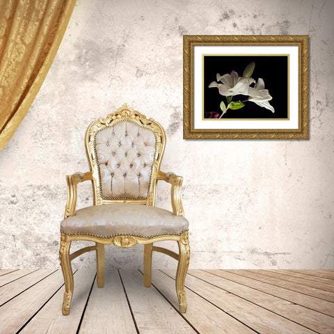 White Lilies II Gold Ornate Wood Framed Art Print with Double Matting by Burkhart, Monika
