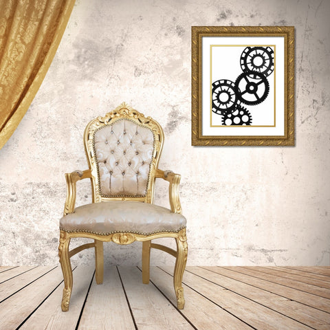 Gears II Gold Ornate Wood Framed Art Print with Double Matting by Burkhart, Monika