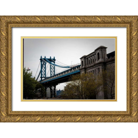 Manhattan Bridge II Gold Ornate Wood Framed Art Print with Double Matting by Berzel, Erin