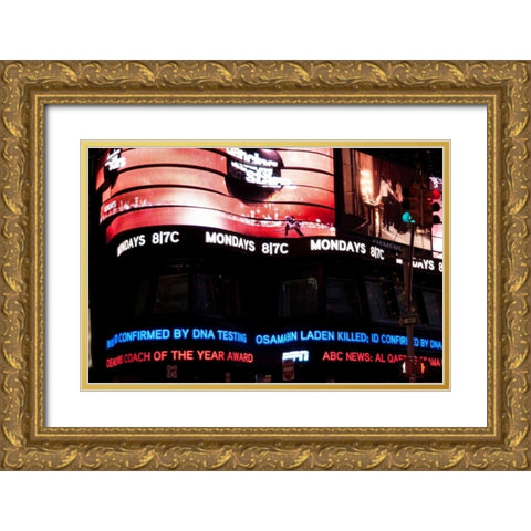 News in Times Square I Gold Ornate Wood Framed Art Print with Double Matting by Berzel, Erin