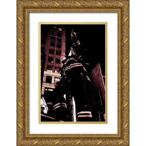 FDNY Firefighter II Gold Ornate Wood Framed Art Print with Double Matting by Berzel, Erin