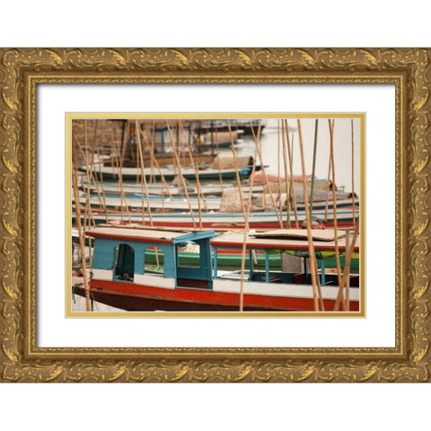 Laos Boats Gold Ornate Wood Framed Art Print with Double Matting by Berzel, Erin