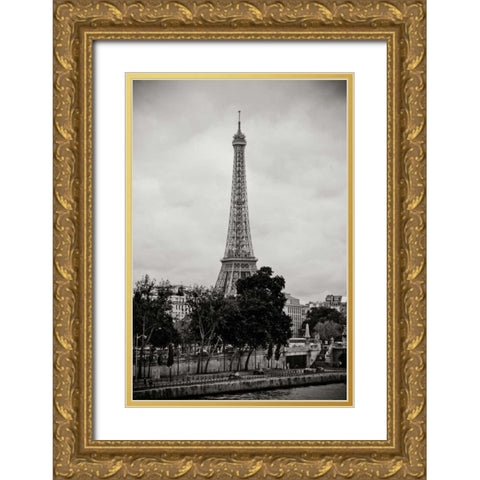 Eiffel Tower BW I Gold Ornate Wood Framed Art Print with Double Matting by Berzel, Erin