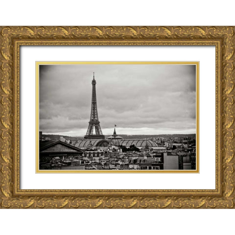 Paris BW II Gold Ornate Wood Framed Art Print with Double Matting by Berzel, Erin