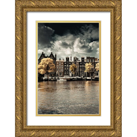 Amsterdam Autumn Canal I Gold Ornate Wood Framed Art Print with Double Matting by Berzel, Erin