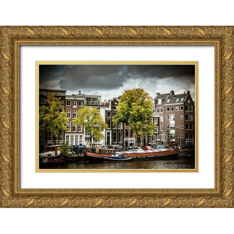 Amstel and Kerkstraat Gold Ornate Wood Framed Art Print with Double Matting by Berzel, Erin
