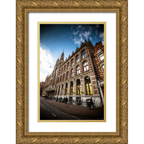 Amsterdam Brick Facade Gold Ornate Wood Framed Art Print with Double Matting by Berzel, Erin