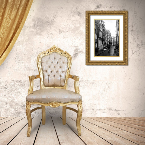 Amsterdam Black and White Street Gold Ornate Wood Framed Art Print with Double Matting by Berzel, Erin