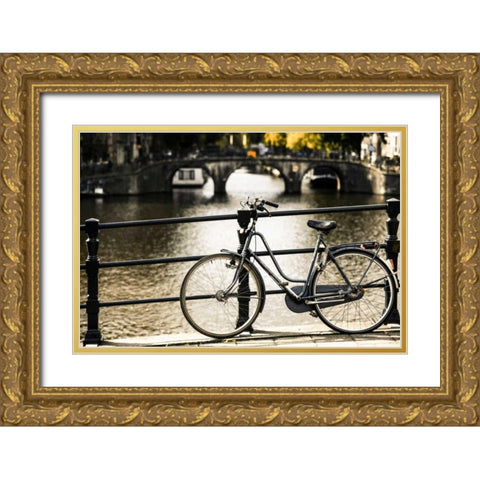 Amsterdam Gray Bicycle Gold Ornate Wood Framed Art Print with Double Matting by Berzel, Erin