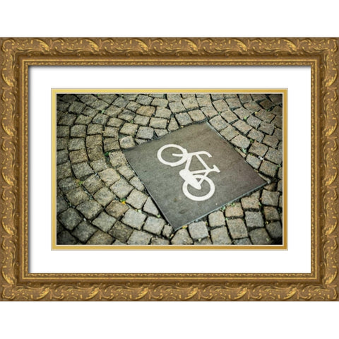 Amsterdam Bike Path Gold Ornate Wood Framed Art Print with Double Matting by Berzel, Erin