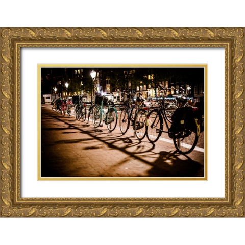 Amsterdam Bikes at Night I Gold Ornate Wood Framed Art Print with Double Matting by Berzel, Erin
