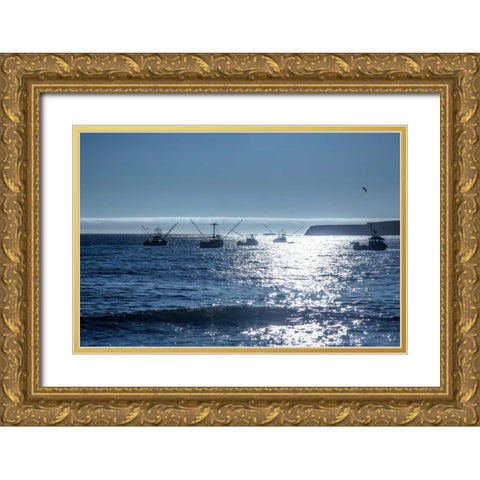 Fishing Boats I Gold Ornate Wood Framed Art Print with Double Matting by Crane, Rita