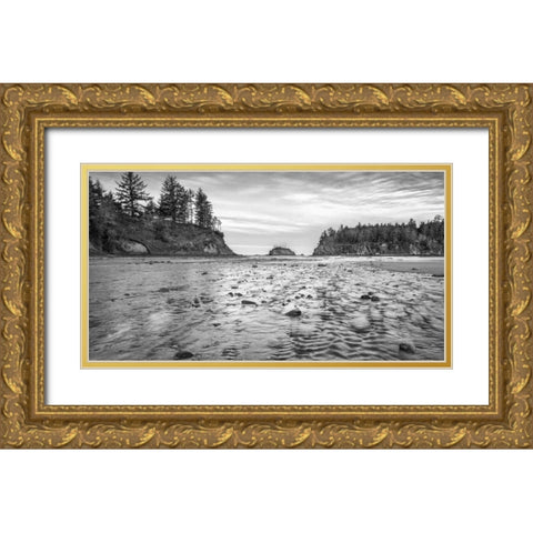 Sunset Bay BW Gold Ornate Wood Framed Art Print with Double Matting by Hellmann, Stan