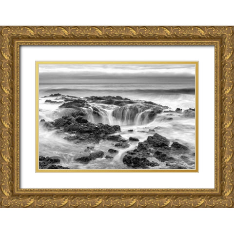 Thors Well BW Gold Ornate Wood Framed Art Print with Double Matting by Hellmann, Stan