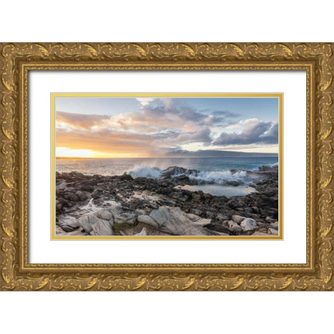 West Maui Sunset Gold Ornate Wood Framed Art Print with Double Matting by Hellmann, Stan