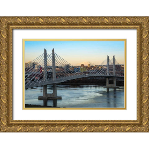 Tilikum Crossing and Mt. St. Helens Gold Ornate Wood Framed Art Print with Double Matting by Hellmann, Stan