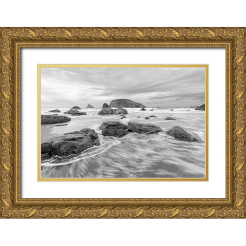 Harris Beach BW Gold Ornate Wood Framed Art Print with Double Matting by Hellmann, Stan