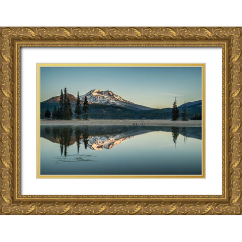 Sparks Lake Morning Gold Ornate Wood Framed Art Print with Double Matting by Hellmann, Stan