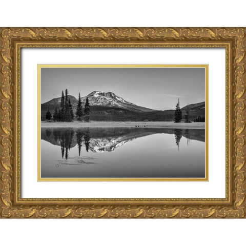 Sparks Lake Morning BW Gold Ornate Wood Framed Art Print with Double Matting by Hellmann, Stan