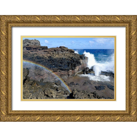 Rainbow at Nakalele Blowhole Gold Ornate Wood Framed Art Print with Double Matting by Hellmann, Stan