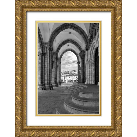 Evora Cathedral BW Gold Ornate Wood Framed Art Print with Double Matting by Hellmann, Stan