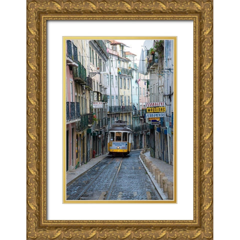 Lisbon Tram 28 Gold Ornate Wood Framed Art Print with Double Matting by Hellmann, Stan