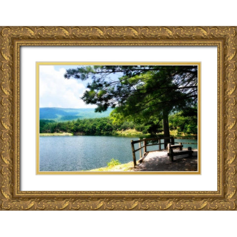 Douthat Lake II Gold Ornate Wood Framed Art Print with Double Matting by Hausenflock, Alan