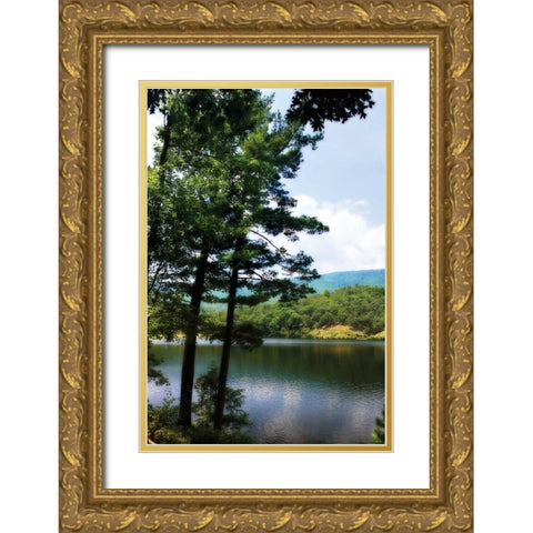 Douthat Lake IV Gold Ornate Wood Framed Art Print with Double Matting by Hausenflock, Alan