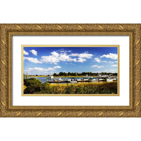 Waterway Dock II Gold Ornate Wood Framed Art Print with Double Matting by Hausenflock, Alan