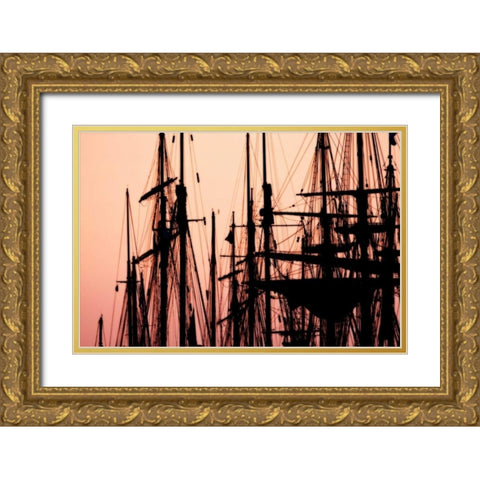 Tall Ships at Sunset II Gold Ornate Wood Framed Art Print with Double Matting by Hausenflock, Alan