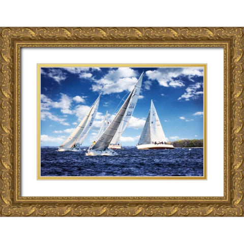 Day Sailing II Gold Ornate Wood Framed Art Print with Double Matting by Hausenflock, Alan