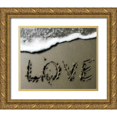 Love in Sand Gold Ornate Wood Framed Art Print with Double Matting by Hausenflock, Alan