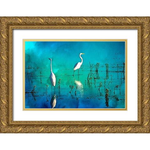 Wading Herons I Gold Ornate Wood Framed Art Print with Double Matting by Hausenflock, Alan