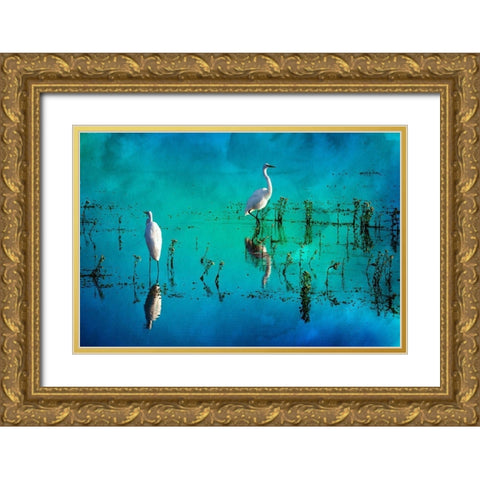 Wading Herons II Gold Ornate Wood Framed Art Print with Double Matting by Hausenflock, Alan